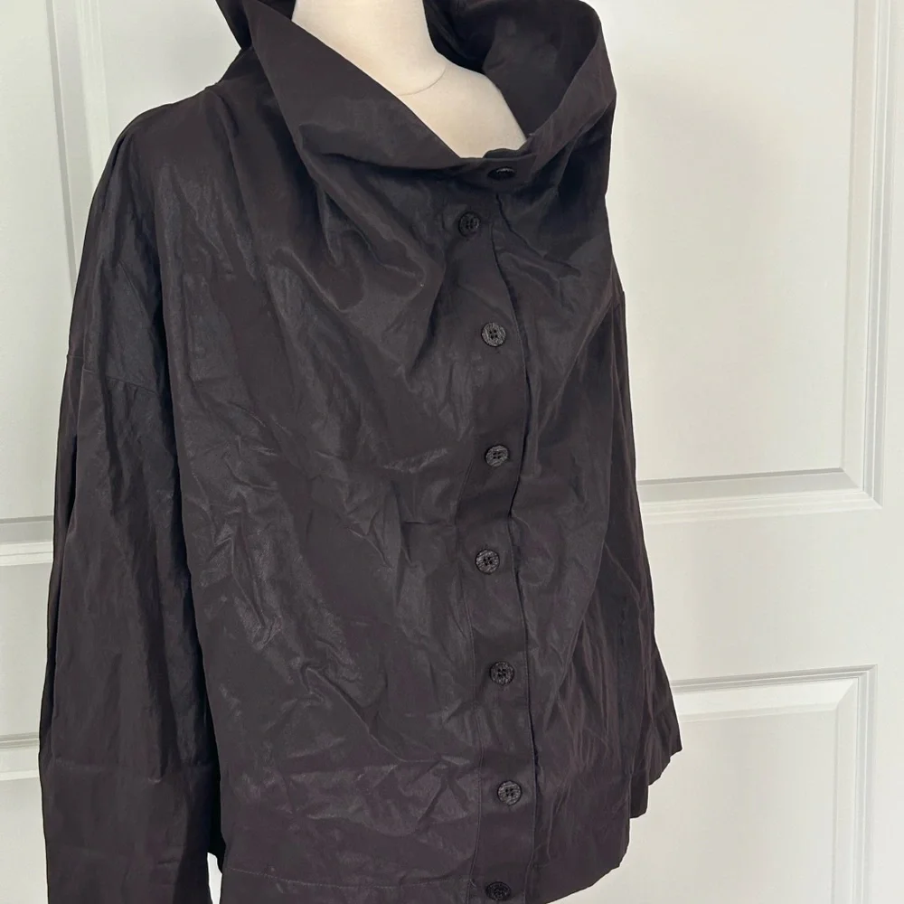 OZAI N KU sz 3XL 3X Brown Coated Crinkle Funnel Neck Jacket Top Lagenlook